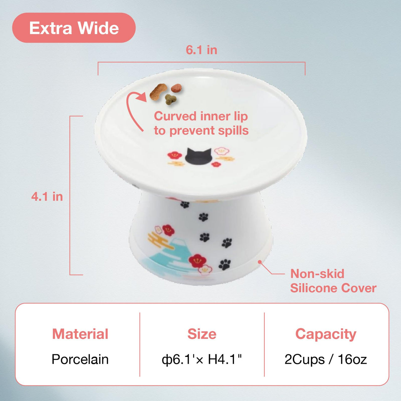 Necoichi Extra Wide Raised Cat Food Bowl, Elevated, Prevent Neck & Whisker Fatigue, Dishwasher and Microwave Safe, No.1 Seller in Japan! (Fuji Limited Edition, Extra Wide)