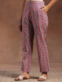 Light Blue Printed Cotton A-Line Kurta with Trousers & Dupatta