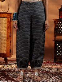 Blue Printed Silk Blend A-Line Kurta with Salwar & Dupatta