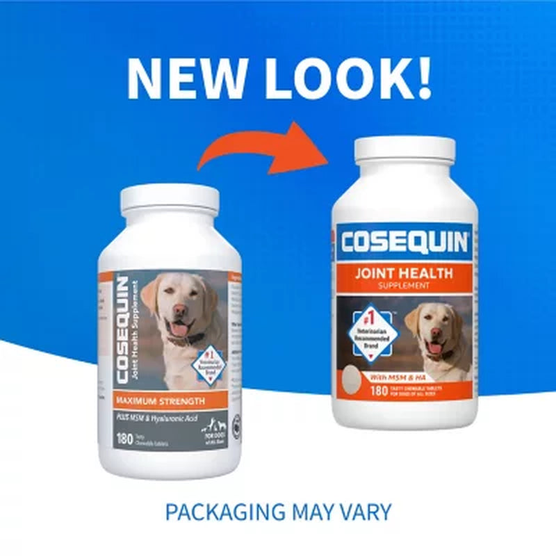 Nutramax Cosequin Maximum Strength Joint Health Supplement for Dogs with MSM and Hyaluronic Acid, 180 Chewable Tablets