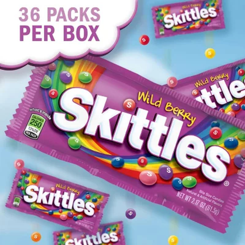 Skittles Wild Berry Fruity Chewy Candy Full Size Bulk Pack 2.17 Oz., 36 Ct.