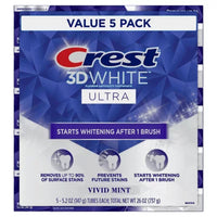 Crest 3D White Vivid Mint Ultra Whitening Toothpaste, 5.2 Oz., 5 Pk.