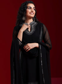 Libas Art Black Yoke Design Georgette Straight Suit with Dupatta