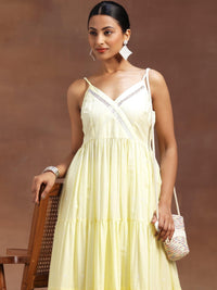 The Kiara Cut Yellow Self Design Cotton Anarkali Kurta with Trousers