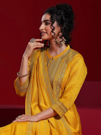 Libas Art Mustard Yoke Design Chanderi Silk Straight Suit with Dupatta