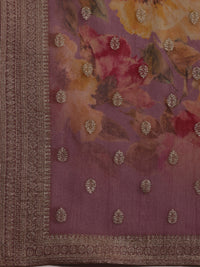 Mauve Woven Design Silk Blend Straight Kurta with Palazzos & Dupatta