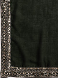 Green Embroidered Silk Blend Straight Suit with Dupatta