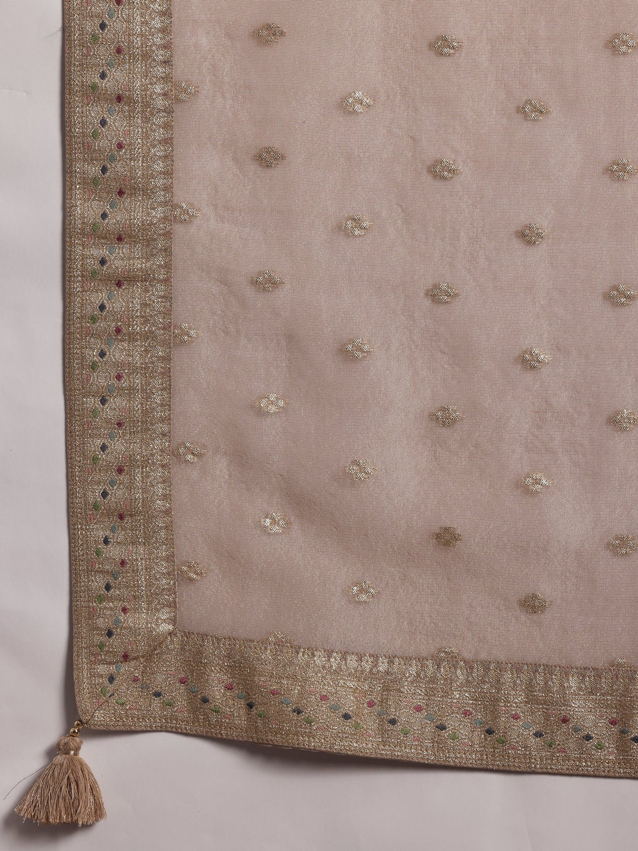 Brown Woven Design Chanderi Silk Straight Suit with Dupatta