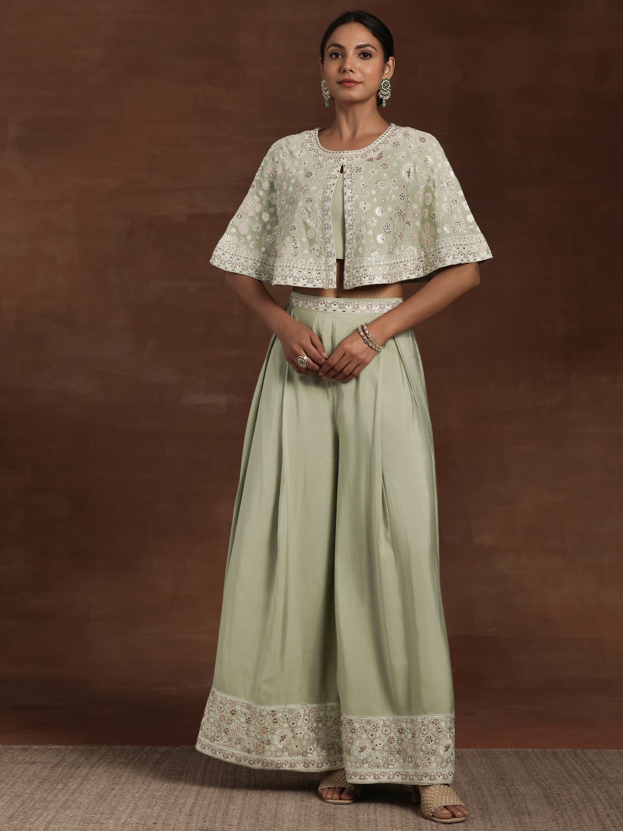 Libas Art Green Solid Silk Blend 3 Piece Co-Ords