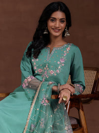 Green Yoke Design Silk Blend Straight Suit with Dupatta