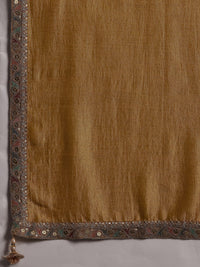 Adaa Mustard Embroidered Silk Blend Straight Kurta with Palazzos & Dupatta