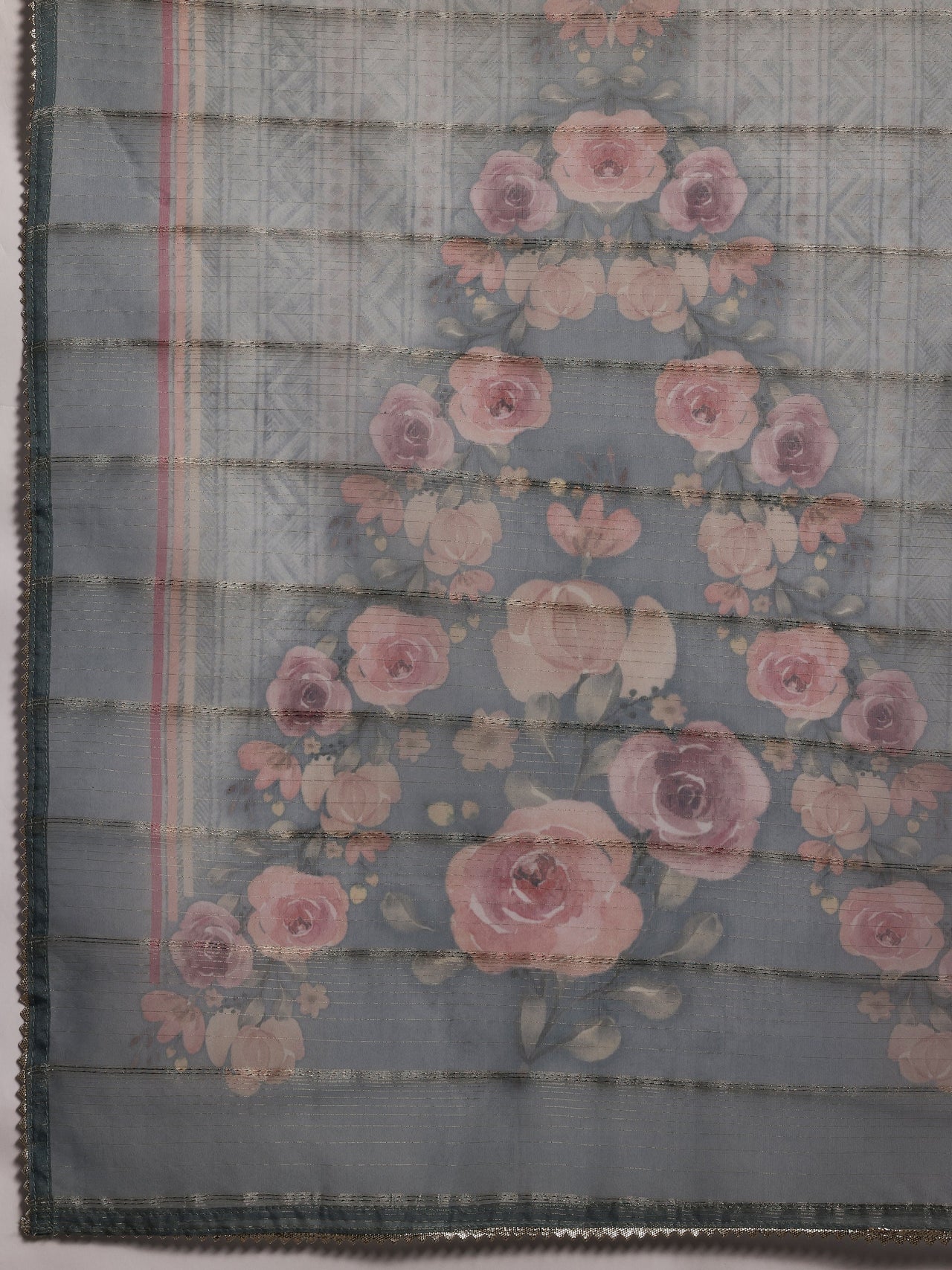 Green Printed Organza Straight Suit with Dupatta