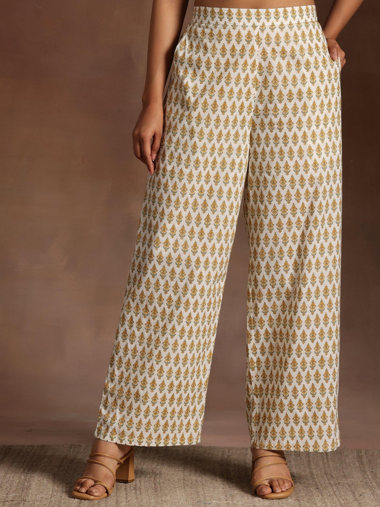 Gulkand off White Printed Cotton A-Line Kurta with Palazzos