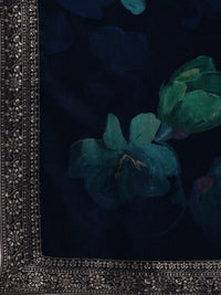 Blue Printed Silk Blend Straight Suit with Dupatta