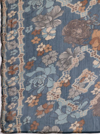 Blue Printed Silk Blend Straight Suit with Dupatta
