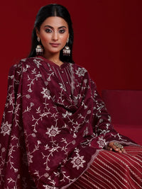 Libas Art Maroon Embroidered Chanderi Silk Straight Suit with Dupatta