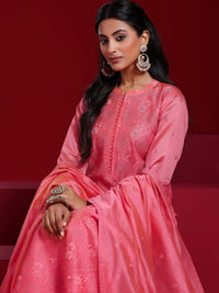 Libas Art Coral Embroidered Chanderi Silk Straight Suit with Dupatta