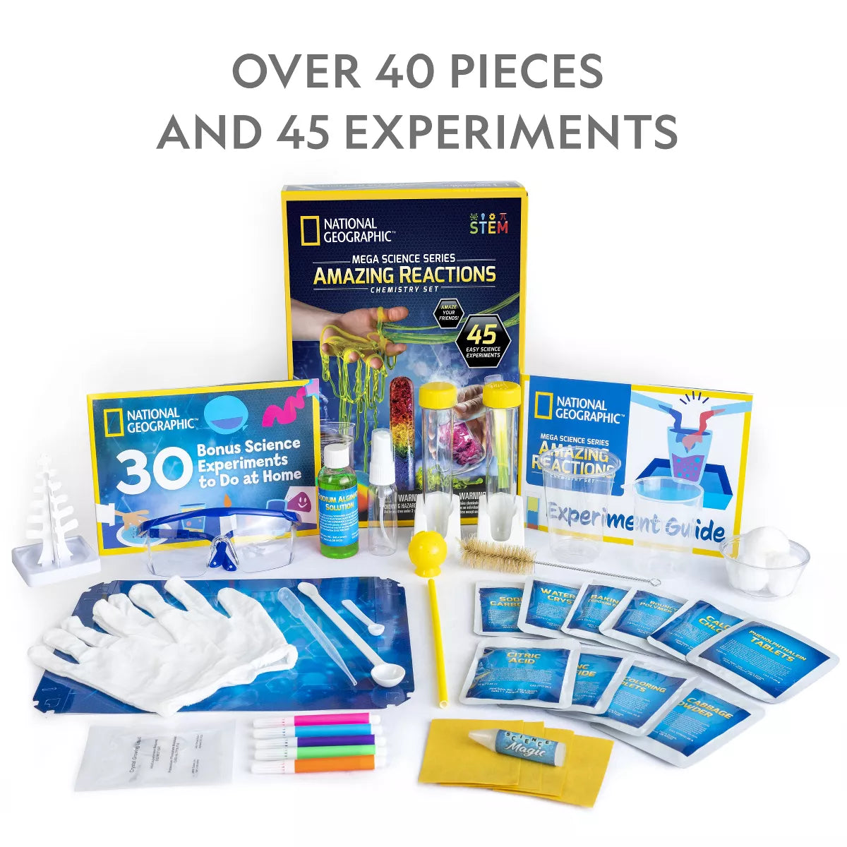 NATIONAL GEOGRAPHIC Amazing Chemistry Set - Mega Chemistry Kit with over 15 Science Experiments, Make Glowing Worms, a Crystal Tree, Fizzy Solutions, and More