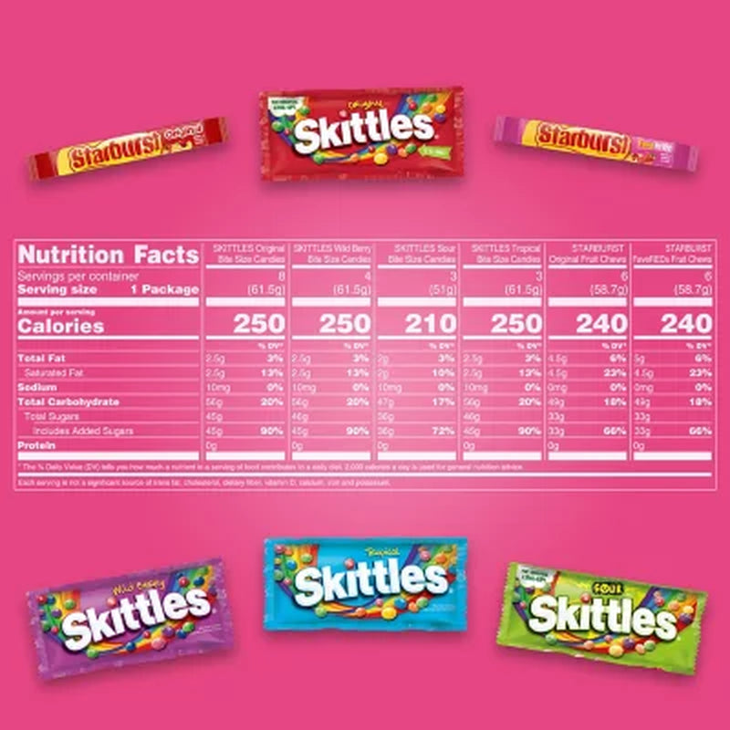 Starburst & Skittles Chewy Candy, Variety Box, Full Size, 30 Pk.
