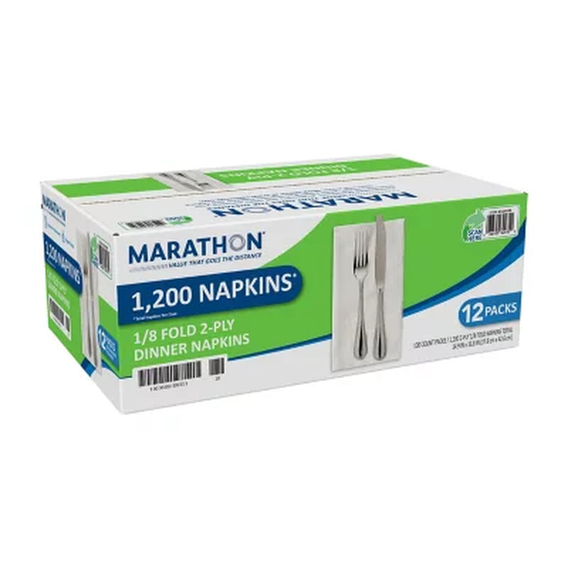 Marathon 1/8 Fold 2-Ply White Dinner Napkin, 12 Pks., 100 Napkins/Pk.