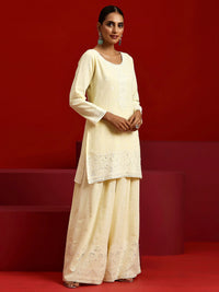 Libas Art Yellow Embroidered Georgette Straight Suit with Dupatta