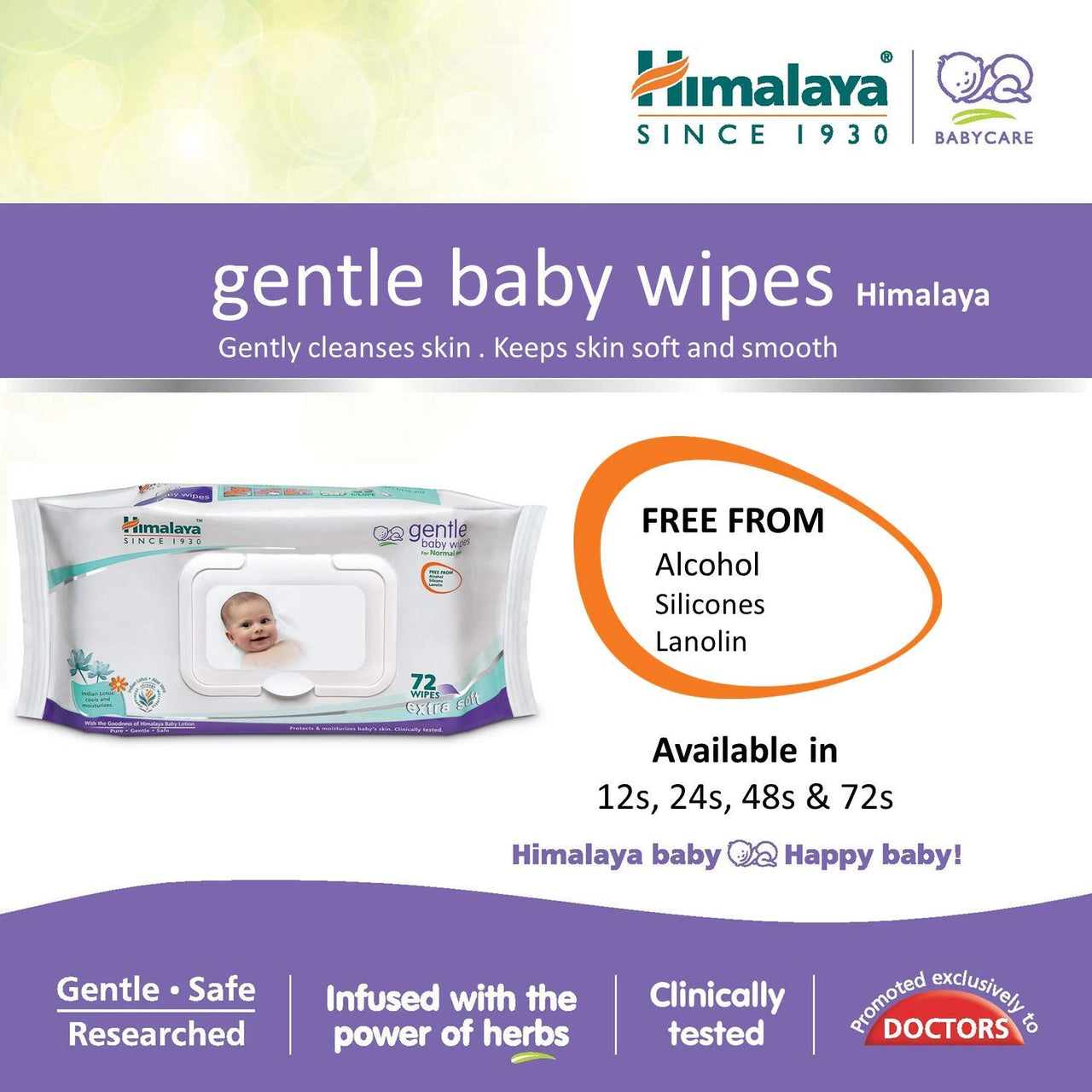 Himalaya Gentle Baby Wipes (72 Count, Pack of 3), White