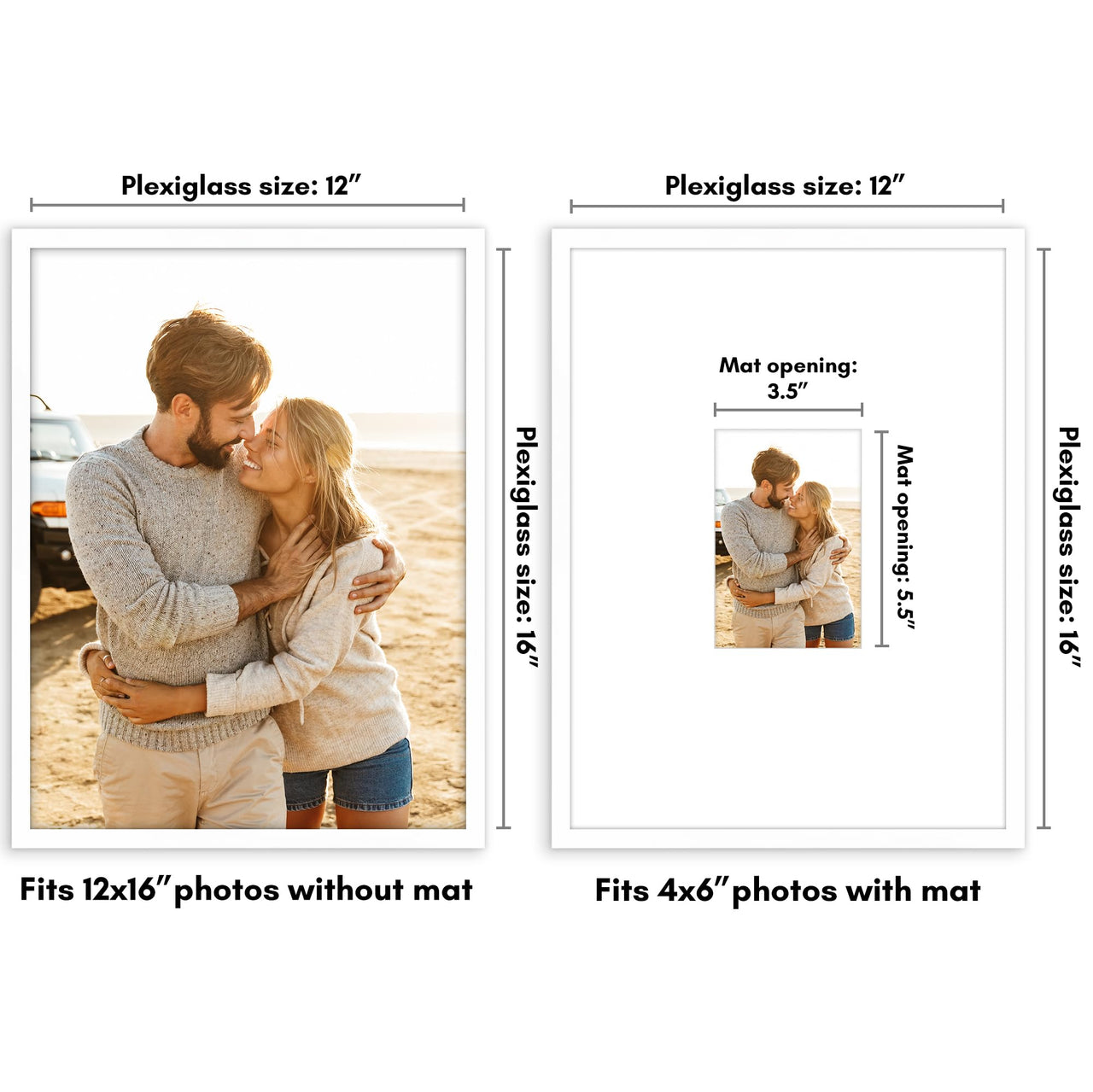 Americanflat 12x16 Picture Frame in White - Use as 4x6 Picture Frame with Mat or 12x16 Frame Without Mat - Thin Border Photo Frame with Plexiglass Cover - Vertical or Horizontal Wall Display