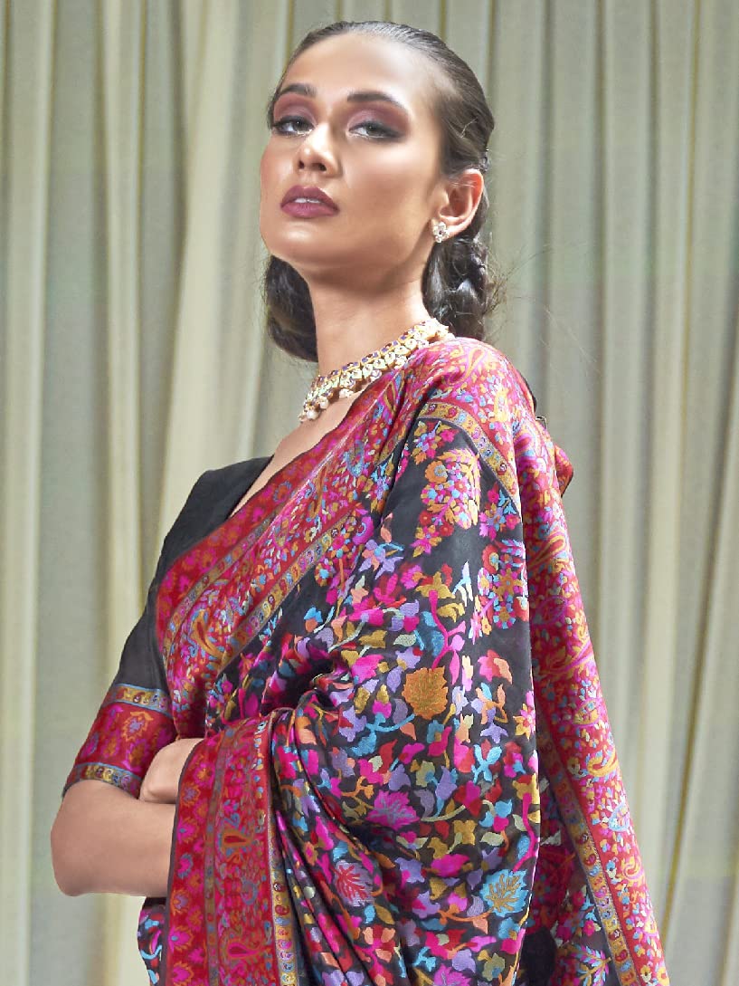 AKHILAM Women's  Banarasi Cotton Blend Saree With Blouse Piece