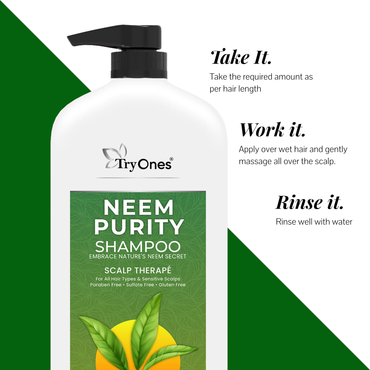 TryOnes Neem Sat Hair Shampoo for Thick & Strong Hair | Natural Hair Cleanser for Healthy Hair |Paraben & Sulphate-Free |Suitable for All Hair 1000 ml