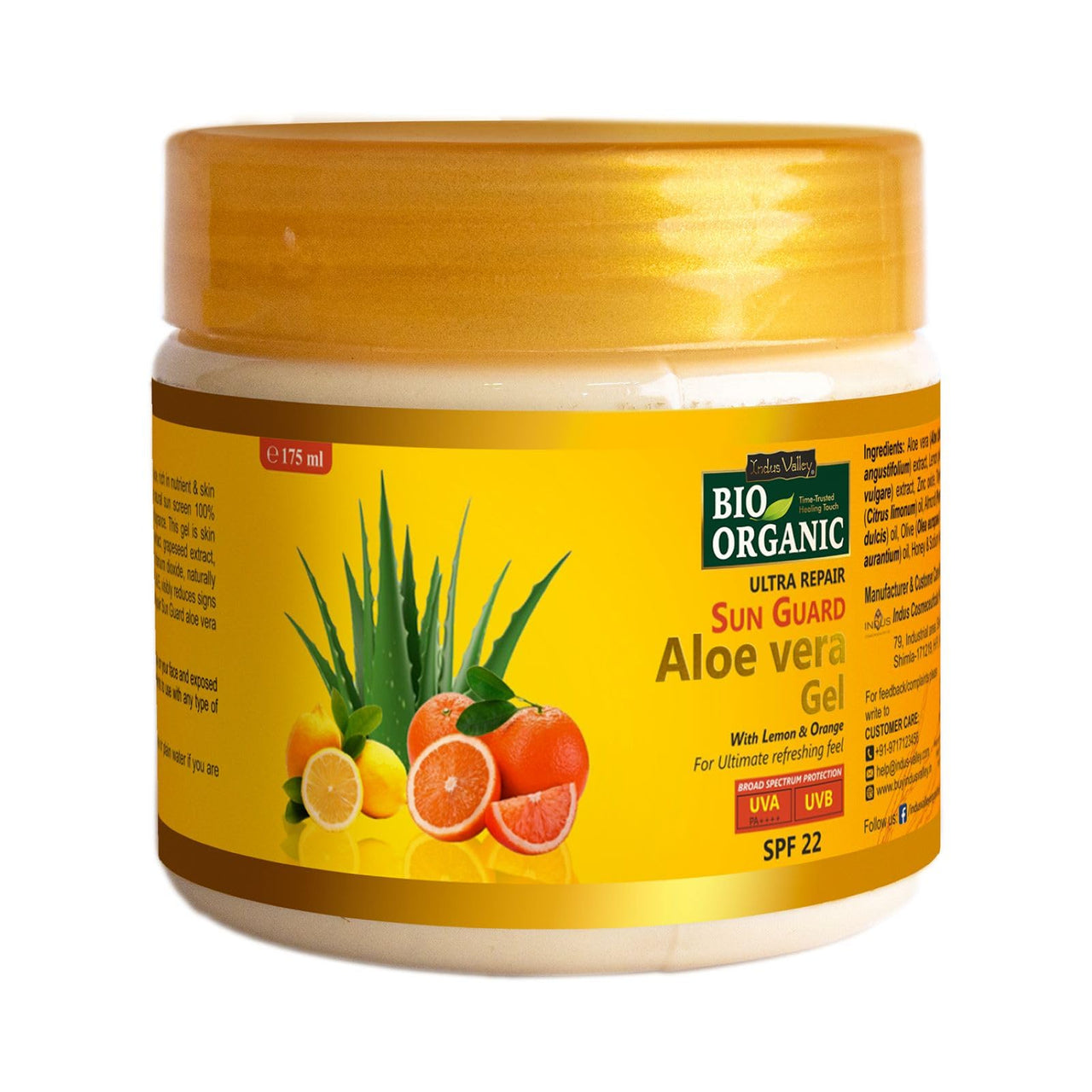 INDUS VALLEY Bio Organic Sun Guard Aloe Vera Gel With Lemon & Orange For Ultimate Refreshing Feel (175ml)