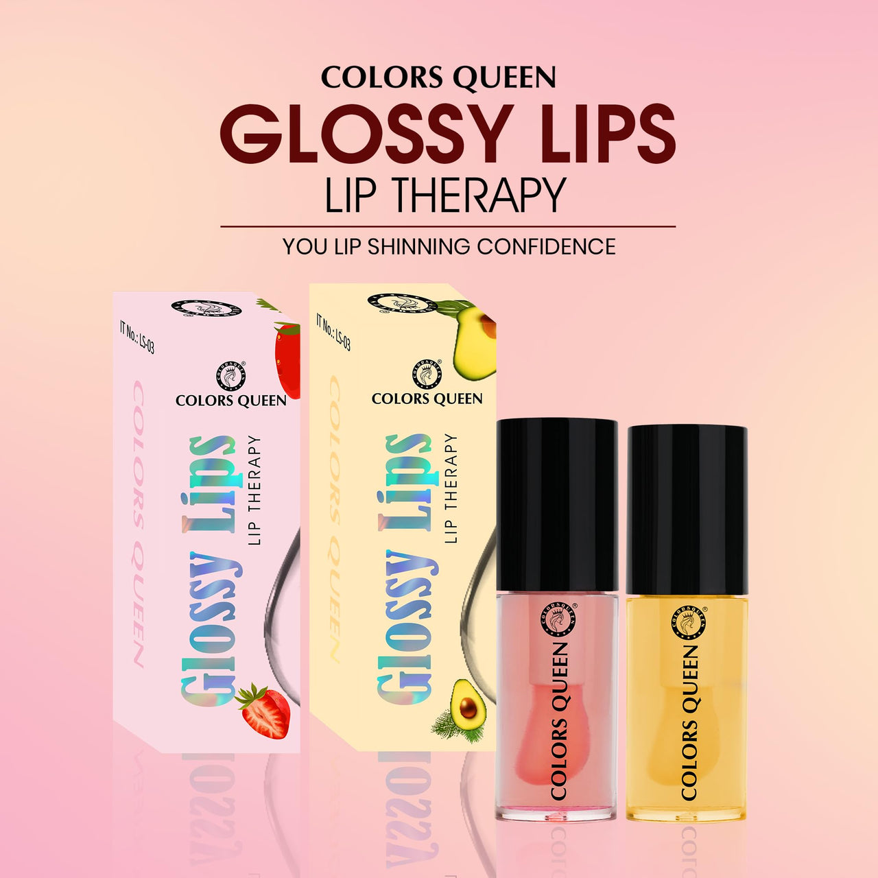 Colors Queen Lip Therapy Glossy Lip Gloss | Nourishing & Hydrating Formula| Lightweight, Highly Pigmented and One Swipe Application | Non Sticky Lip Gloss with Extra Large Applicator (01 - Strawberry, 4.8ml)