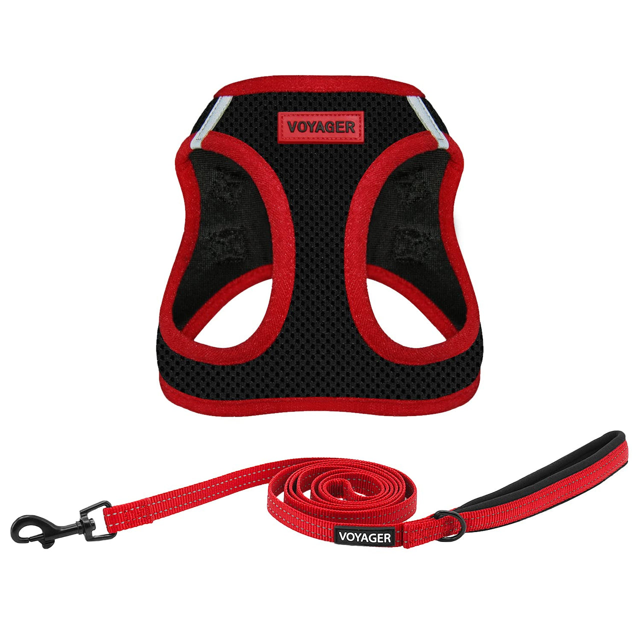 Voyager Step-in Air All Weather Mesh Harness and Reflective Dog 5 ft Leash Combo with Neoprene Handle, for Small, Medium and Large Breed Puppies by Best Pet Supplies - Red Trim, XL Harness Leash Bundle (Black/Red Trim) XL (Chest: 20.5 - 23")
