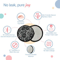 LuvLap Natural Bamboo Washable Nursing Breast Pads for Breast feeding mothers, Beautiful Lace Style, Contoured Shape for snug fit, Nipple Pad, Includes Laundry Bag, Super absorption, 6Pc