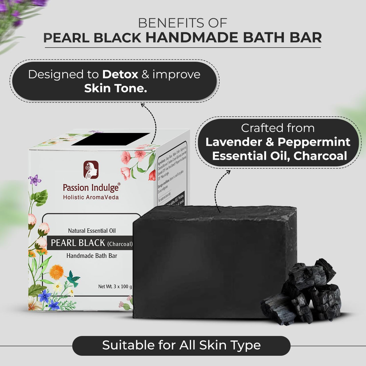Passion Indulge Handmade Soap Natural Charcoal Bath Bar - (Pack of 3)