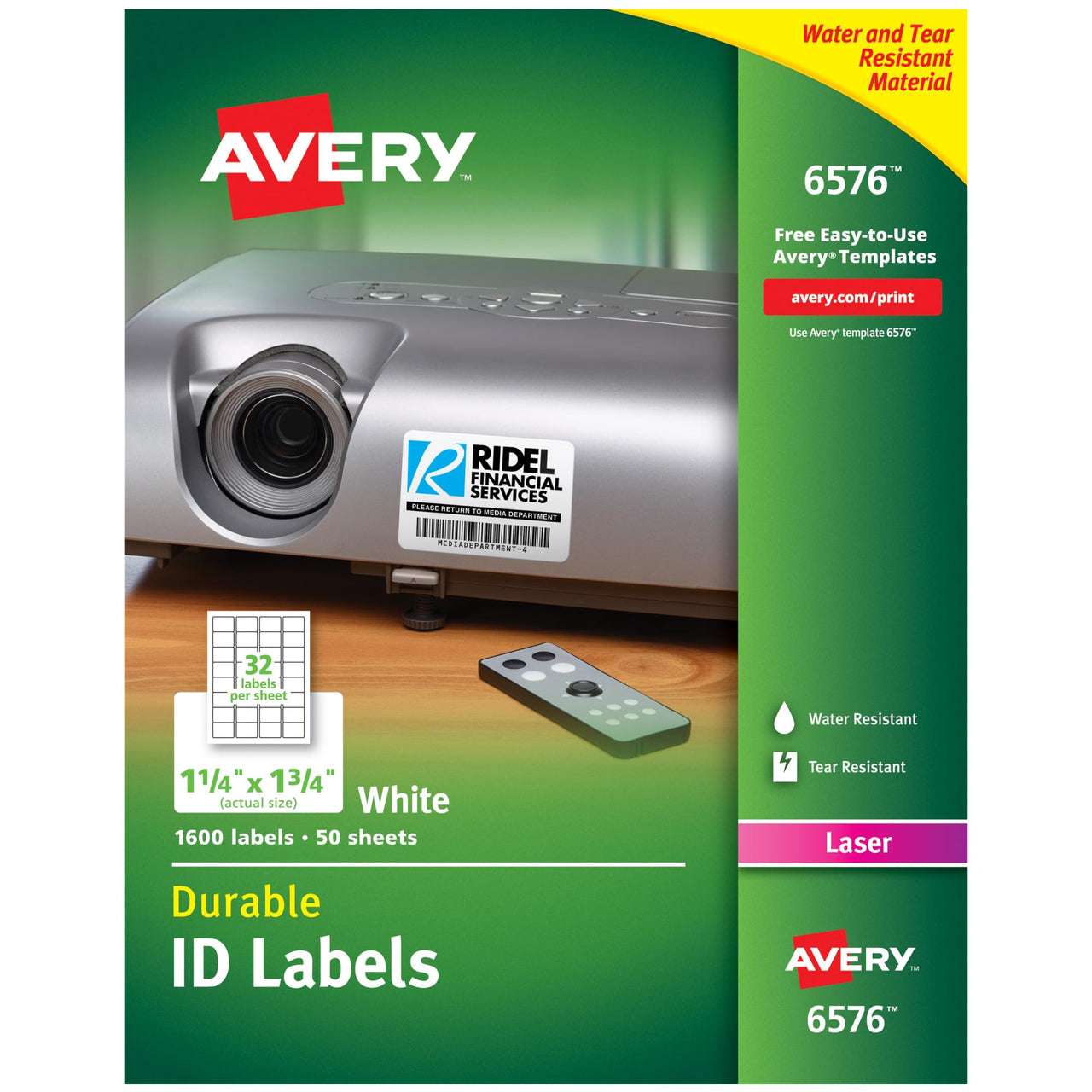 Avery Durable White Cover up ID Labels for Laser Printers, 1.25" x 1.75", Pack of 1600 (6576) 1-1/4" x 1-3/4" Label