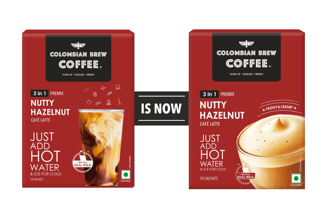 Colombian Brew Hazelnut Café Latte, Instant Coffee Powder Premix (3 in 1), 10 Sachets Box