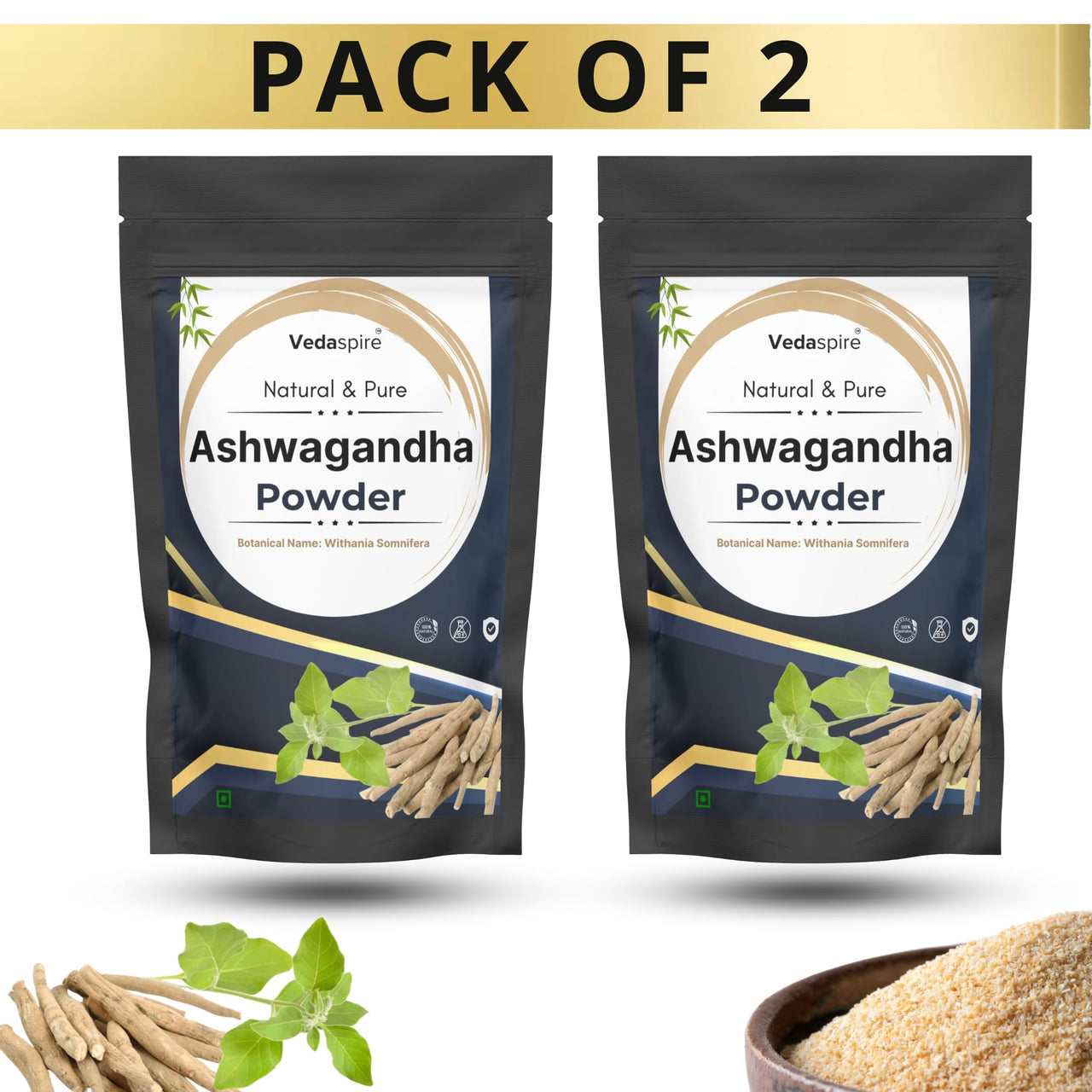 Ashwagandha Powder for Strength, Stress Relief & Mental Clarity – Pure Ayurvedic Herb for Recovery & Anxiety Support | Vedaspire Withania Somnifera | 100g (2 x 50g Packs)”
