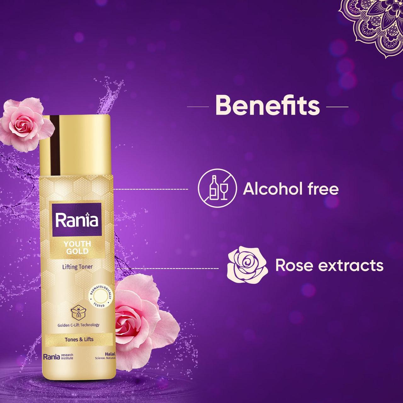 Rania Hydrating Rose water toner Free with Rania Night Cream with Vitamin C, 24K Gold, Niacinamide