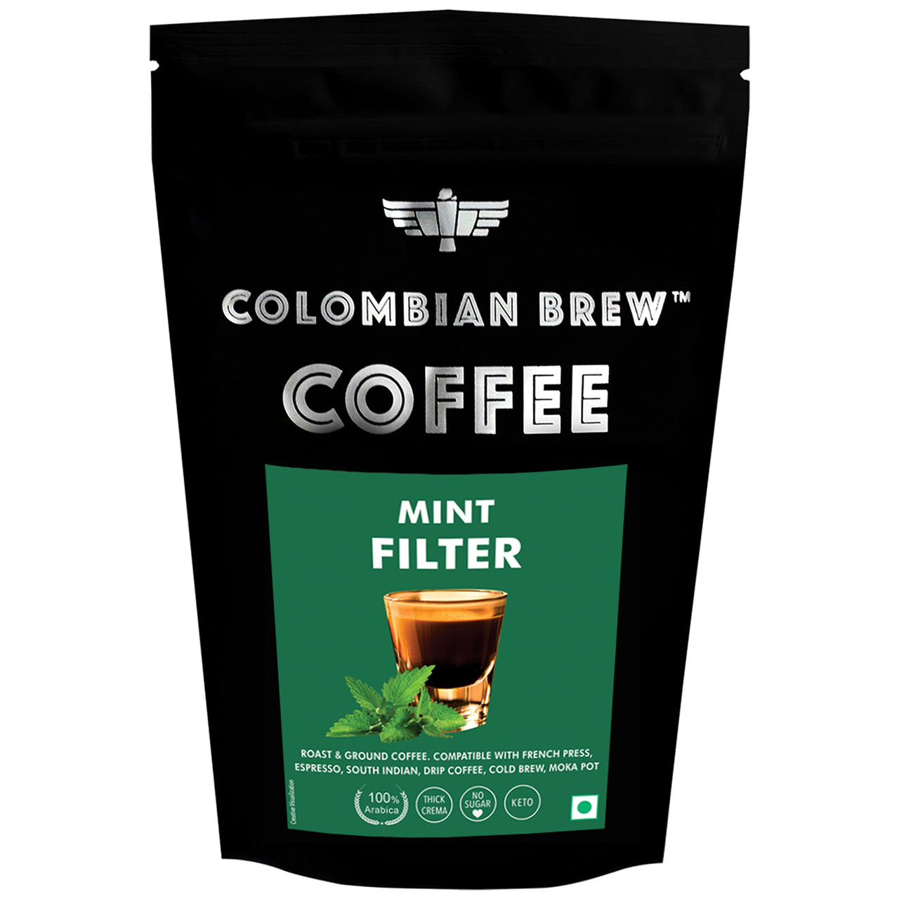 Colombian Brew Mint Filter Coffee,Arabica Roast & Ground,250g & Colombian Brew Coffee, 100% Arabica Green Coffee Powder 200g