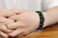 2Pcs Triple Protection Bracelet,Natural Tigers Eye Black Obsidian and Hematite 8 MM Beads Bracelet for Men Women Gift, Healing Crystal Bracelet Bring Luck and Prosperity and Happiness (Green) Green