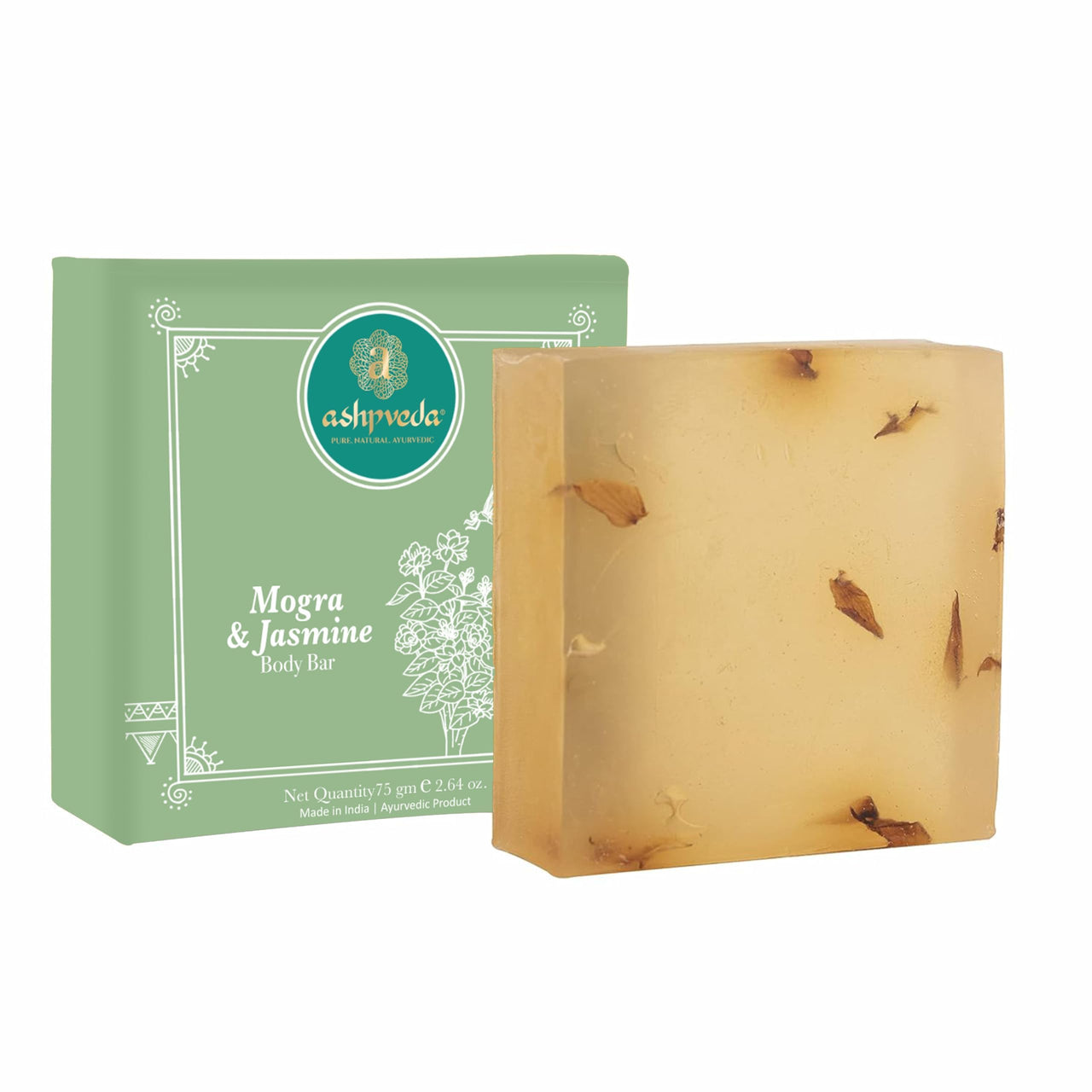 Ashpveda Ayurvedic Jasmine & Mogra Bath Soap Herbal Cleanser, Gentle Skin Care, Natural Scent, Nourishing Bath Bar for Skin Brightening & Moisturizing, 75gm