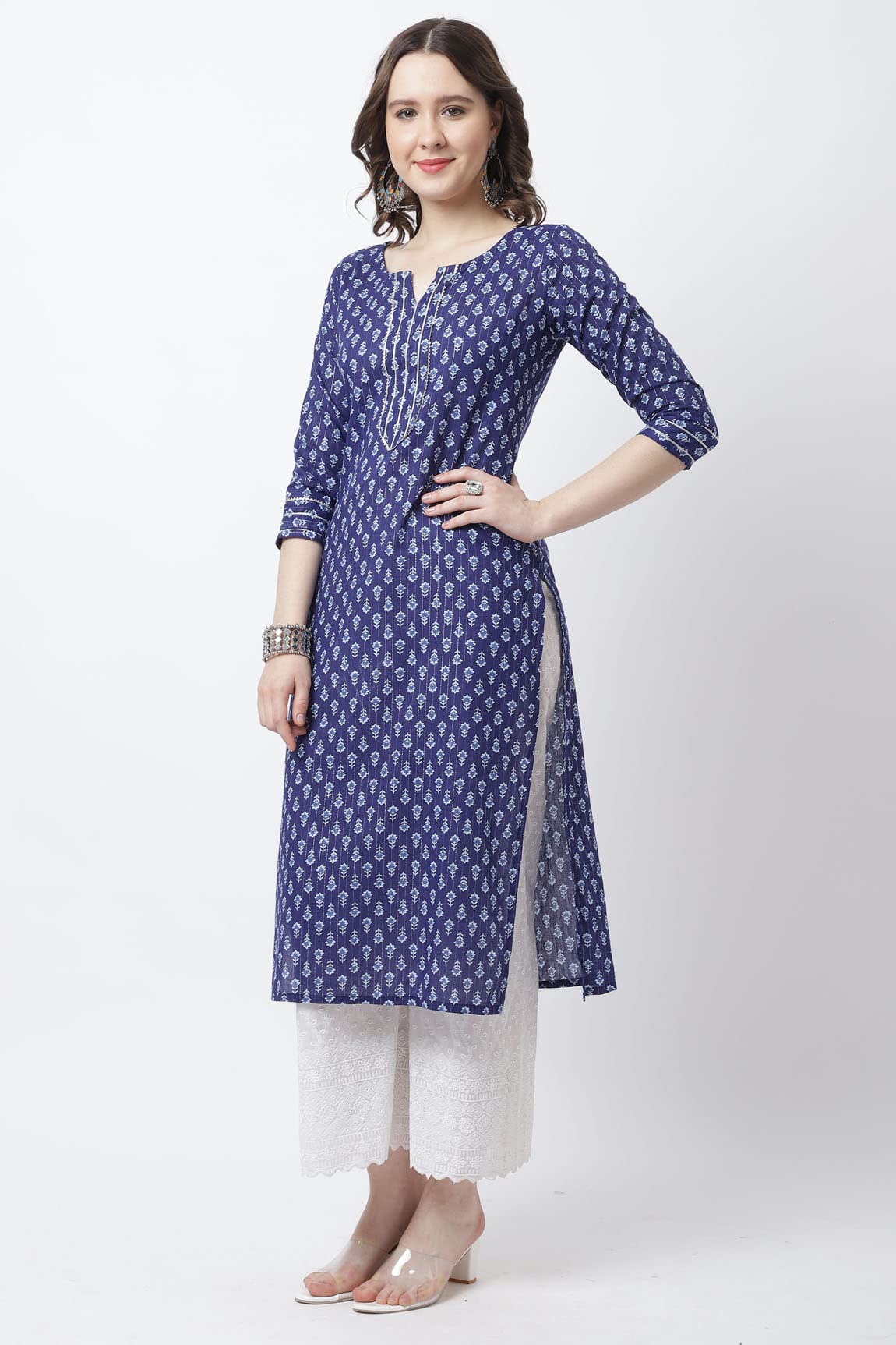 Rajnandini Women's  Pure Cotton with Zari Weaving Jaipuri Printed Kurti