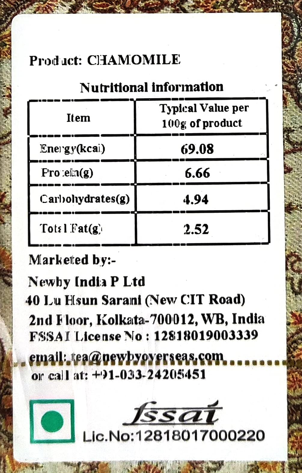 Newby Chamomile Tea Bags | 25 Pieces | 100% Organic Chamomile Flower Herbal Green Tea | Light and Gentle Taste With Subtle Floral Flavor | Steep Hot or Iced | 37.5 gm