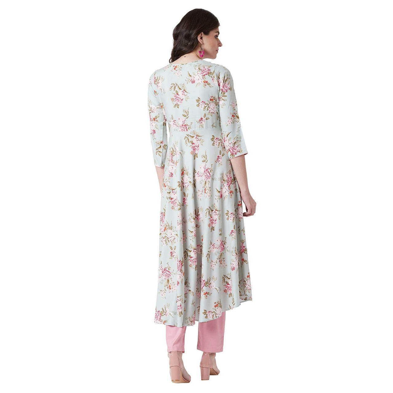 Tissu Women's  Rayon Green Floral Printed Flared Kurta 6XL