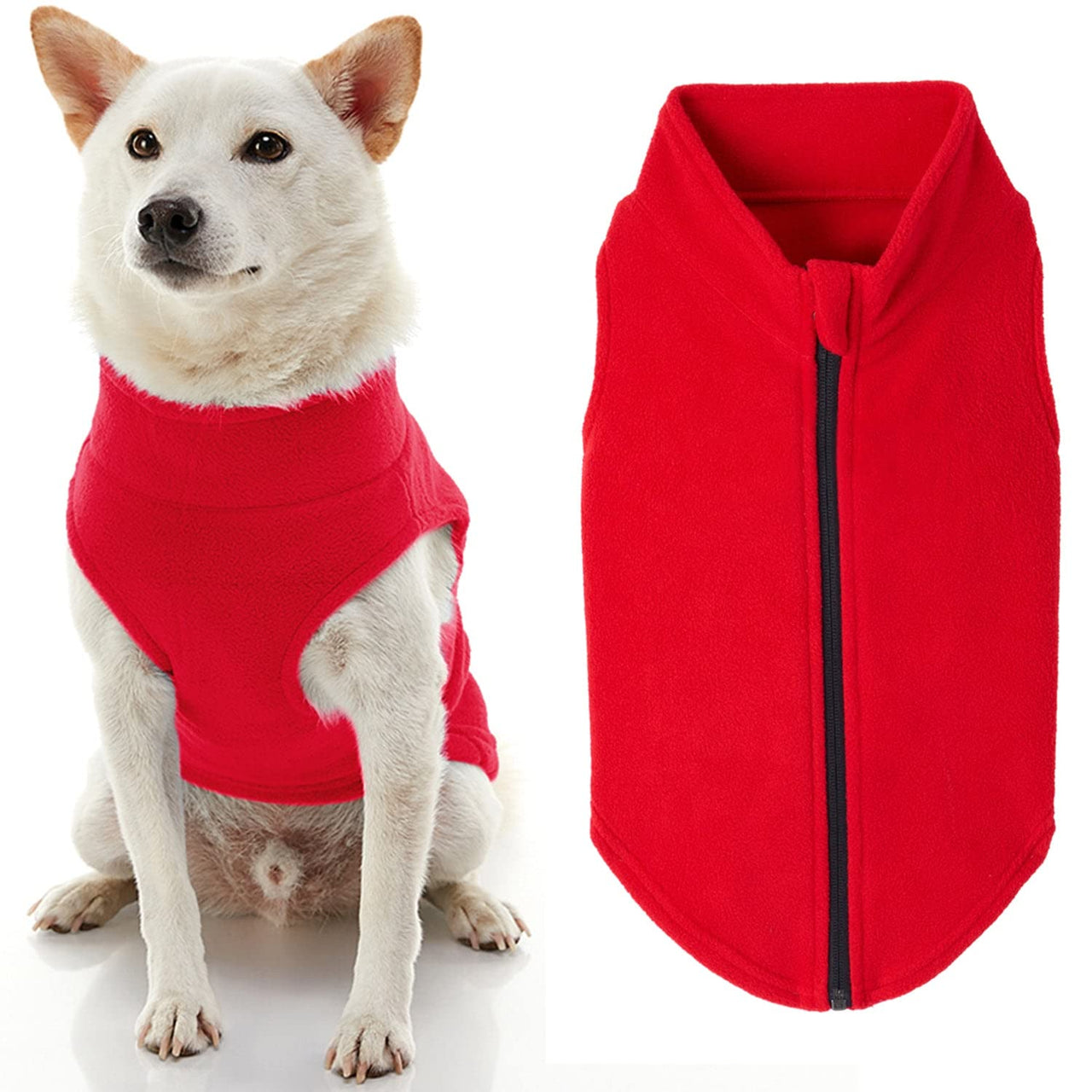 Gooby Zip Up Fleece Dog Sweater - Red, 2X-Large - Warm Pullover Fleece Step-in Dog Jacket with Dual D Ring Leash - Winter Small Dog Sweater - Dog Clothes for Small Dogs Boy and Medium Dogs
