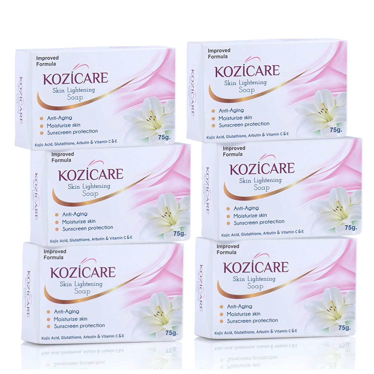 Kozicare Kojic Acid Soap & Glutathione Soap | Bathing Soaps | Bath Soap for Men & Women | Body Tan Removal Soap | Remove Dark Spots & Hyperpigmentation | For Glowing Skin | Soaps for Bath - Pack of 6