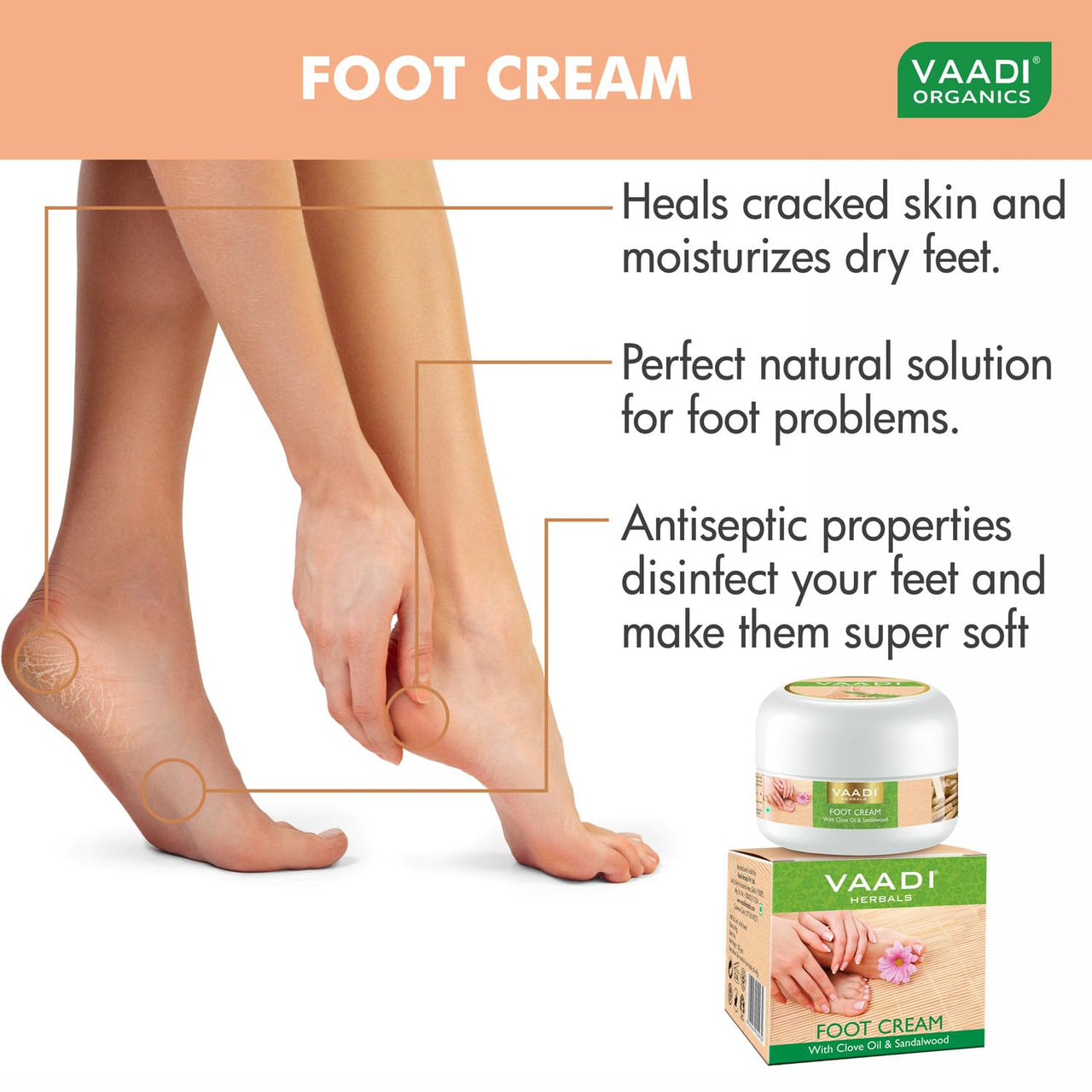 Vaadi Herbals Foot Cream, Clove and Sandal Oil, 30g x 3