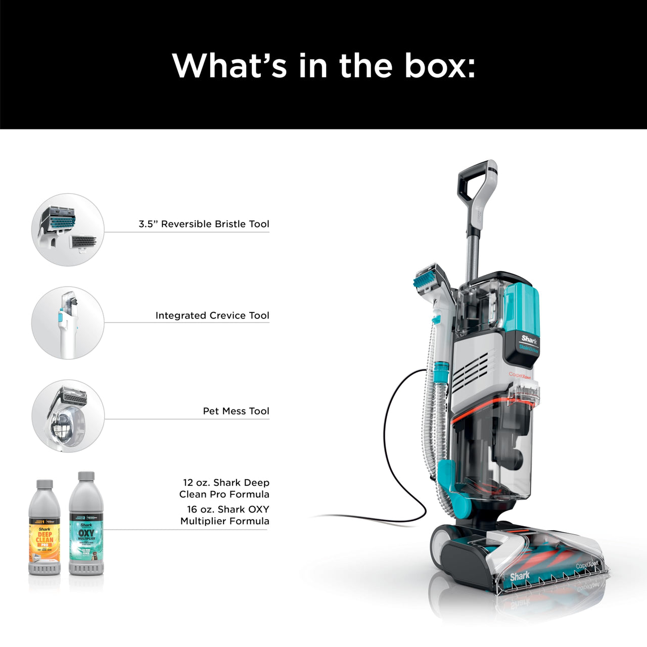 Shark EX201 CarpetXpert Upright Carpet, Area Rug & Upholstery Cleaner with StainStriker, Built-in Spot & Stain Cleaner, Perfect for Pets, Deep Cleaning & Tough Stain Removal, Carpet Shampooer, Cyan Shark CarpetXpert with StainStriker