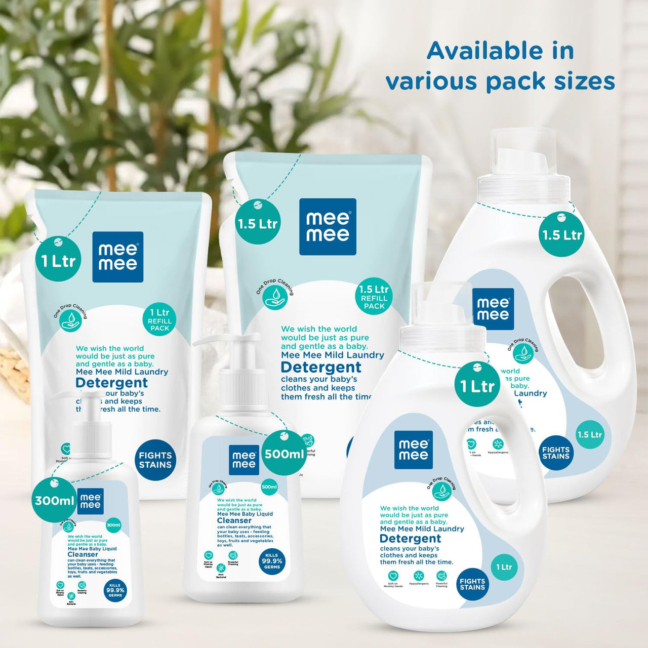 Mee Mee Baby Liquid Detergent 1.5 L | Ph balanced, Free from Harsh Chemicals, Safe for mother's hands & baby's skin | Anti-Bacterial, Removes Stains & Odor with One Drop, Hypoallergenic