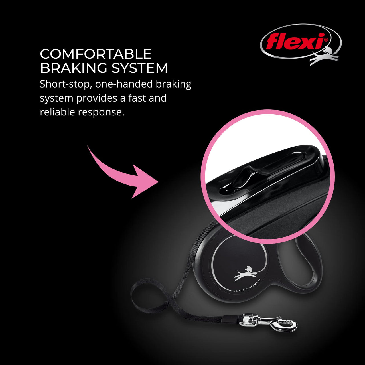 FLEXI New Classic Retractable Dog Leash (Tape), 16 ft, Small, Black Small - 16 ft